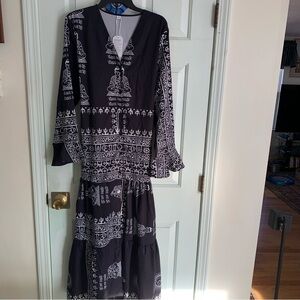 Bohemian Black and White Long Sleeve Dress
